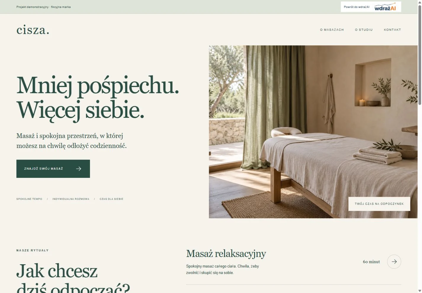 Podgląd strony Cisza · studio masażu